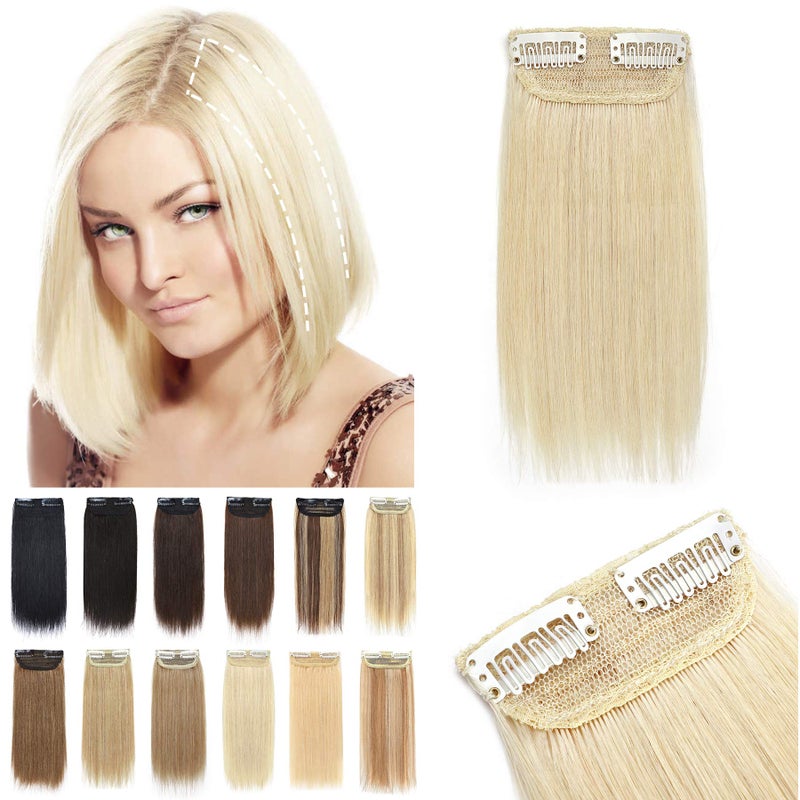 Snoilite Short Hair Extensions Clip in Human Hair 1PCS 2 Clips Clip in Hairpieces Remy Hair For Women Adding Volume 10g 6InchBleach White